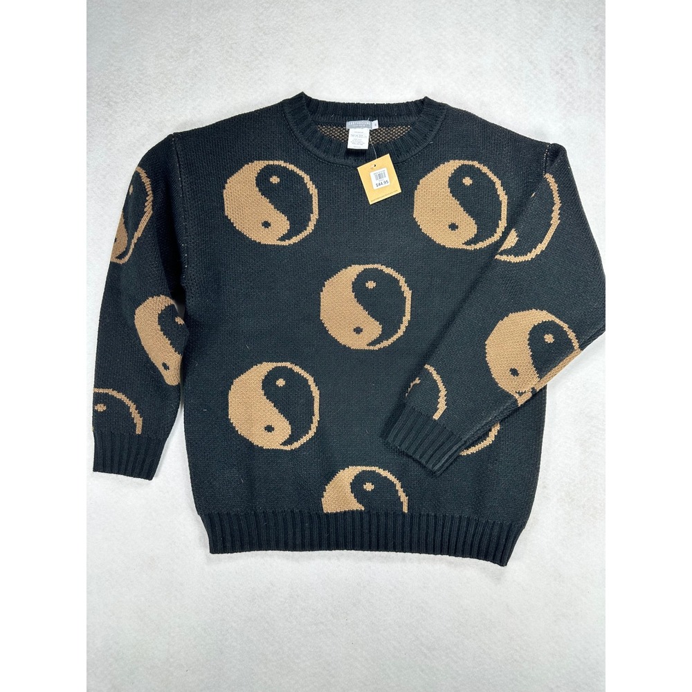 Earthbound Trading Co Yin Yang Sweater Small NWT Black Tan Whimsigoth Boho Knit